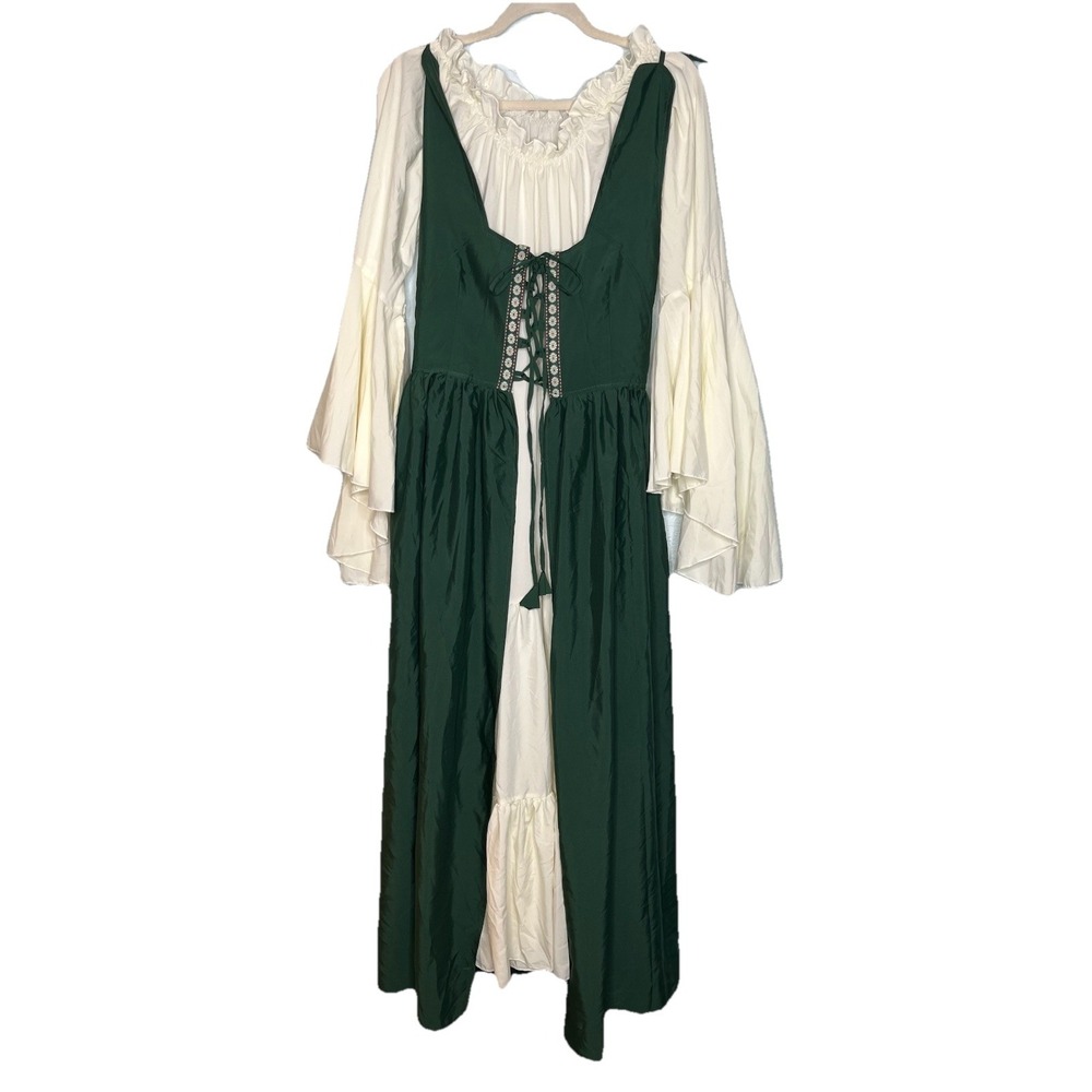 Renaissance Medieval Dress L/XL Green Cream Costume Ren Fair Cosplay Fairy Core